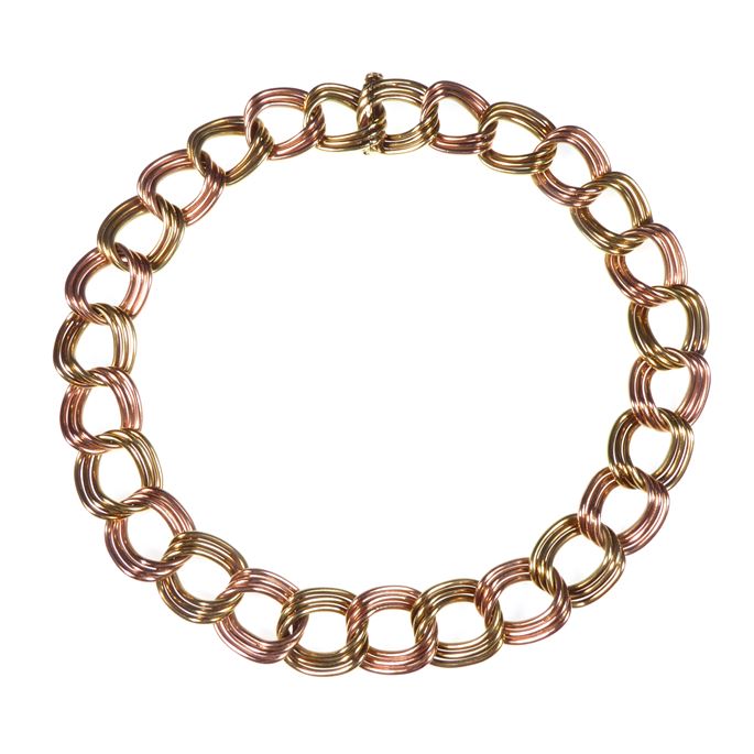 Triple wire two-colour 14ct gold curblink necklace | MasterArt